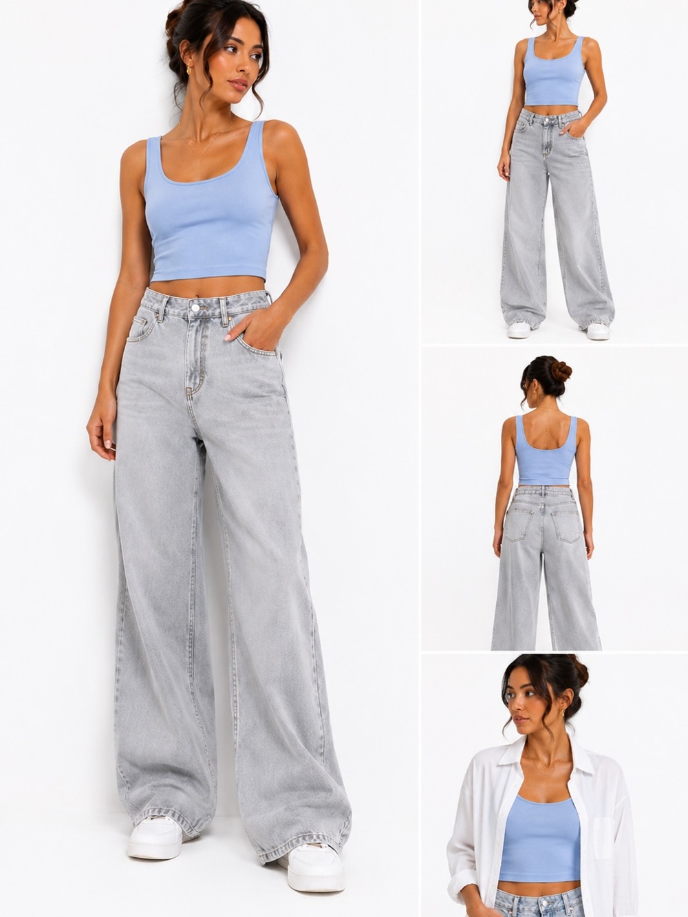 Express Light Blue Ribbed Crop Tank - Picture 2 of 3
